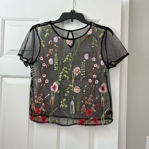 Embroidered Sheer Black Blouse